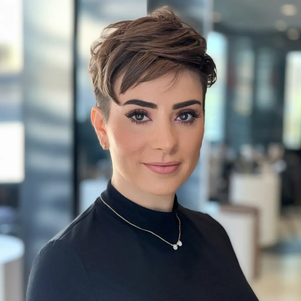 fall hair color ideas for pixie haircut Sleek Perfection with a Defined Edge