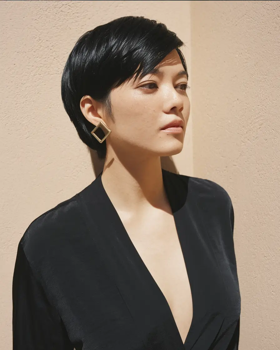 pixie haircut for fall 2025 Jet-Black Sculpted Taper
