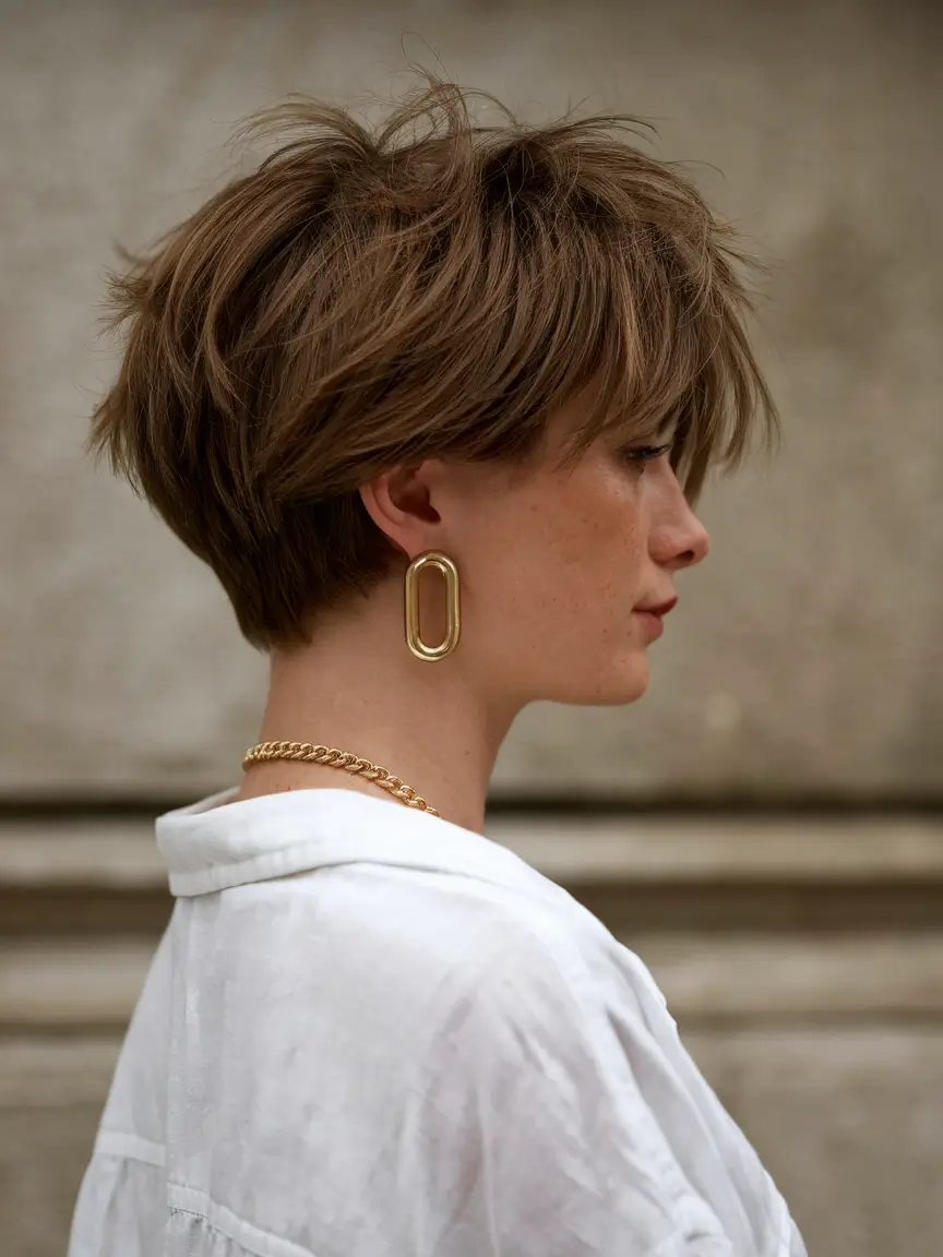 fall pixie haircut Textured Chestnut Pixie with Tousled Layers