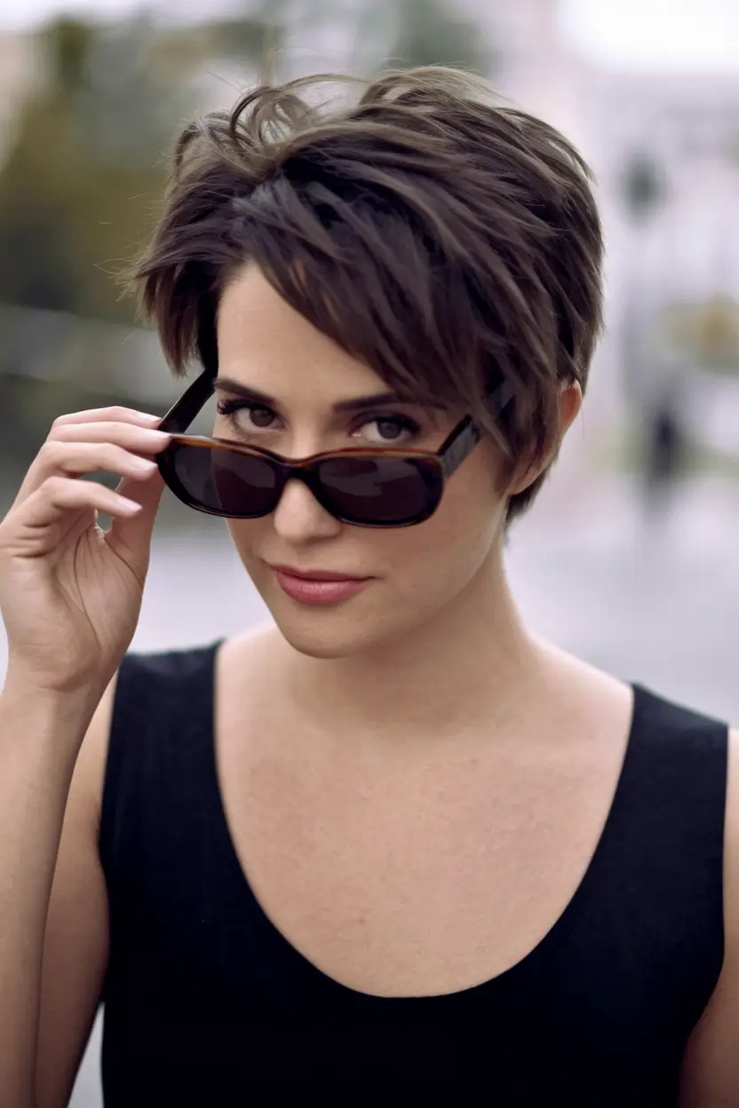 pixie haircut for fall 2025 Layered Cocoa Pixie with Windswept Volume