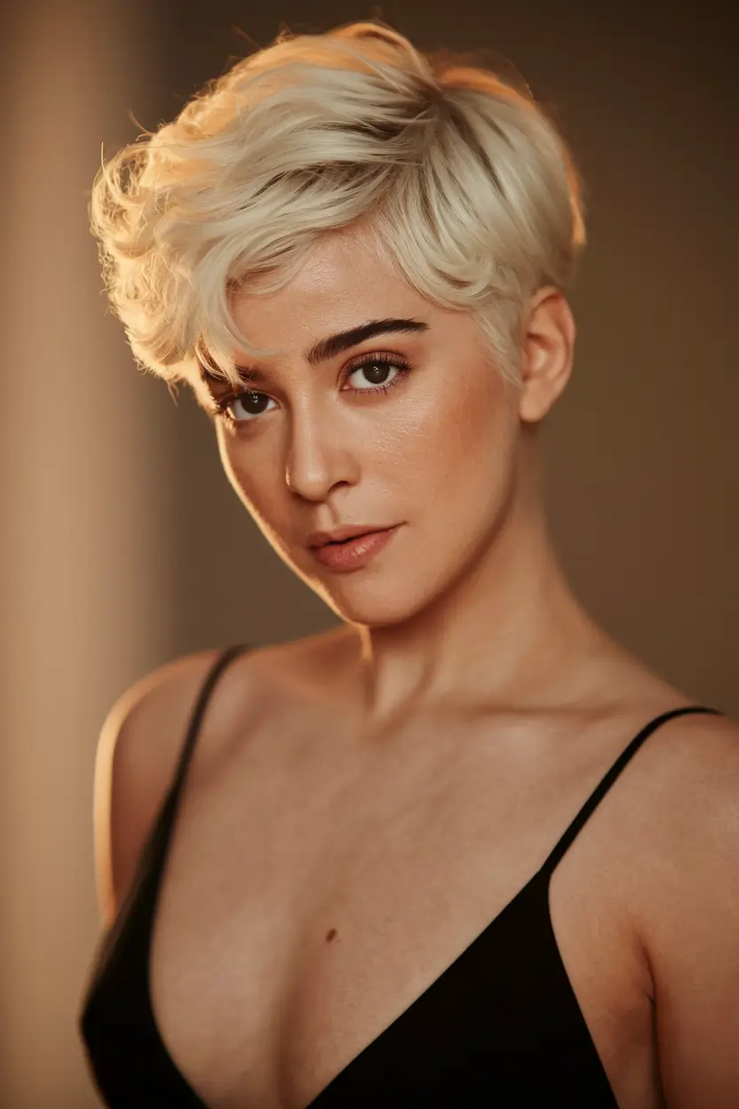 pixie haircut fall 2025 White-Blonde Soft Crop with Sculpted Waves