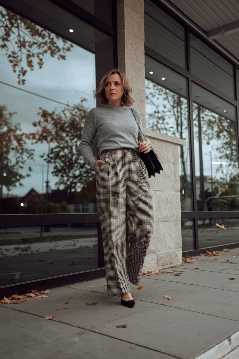 women work Timeless Chic with Plaid Confidence