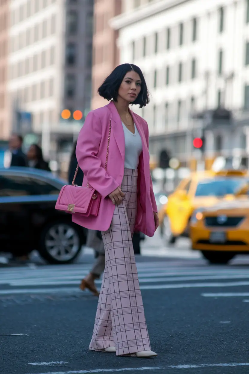 trendy fall outfits 2025 Plaid Meets Pink in Officewear Revival