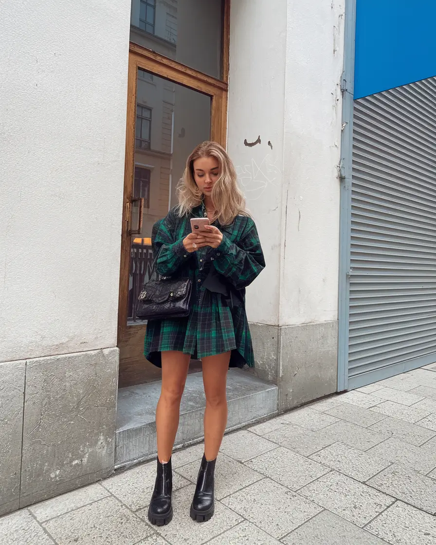 trendy fall outfits for teens 2025 Plaid Dress Reborn with Grunge Edge
