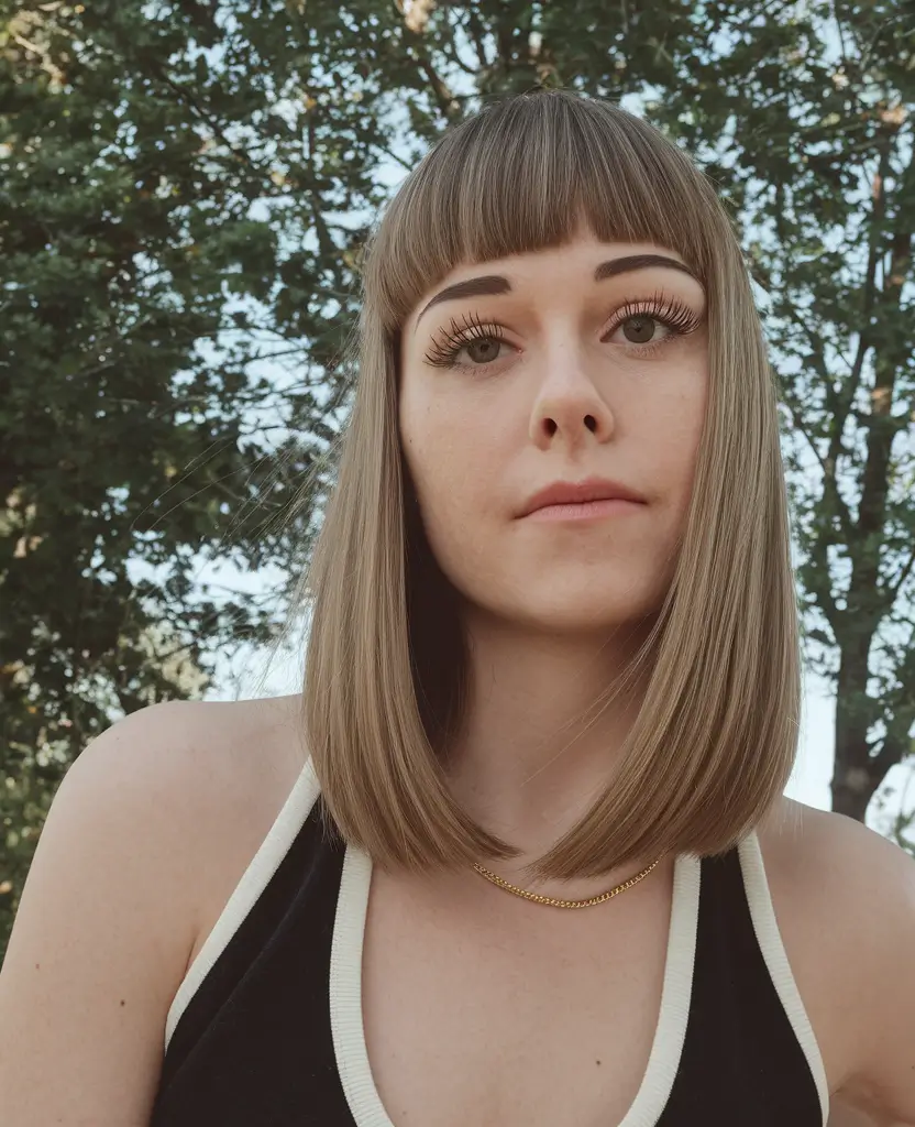 fall haircuts 2025 oval face Timeless Blunt Bob with Micro Bangs