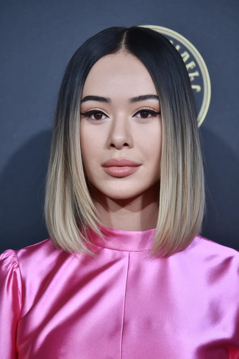 fall haircuts 2025 medium oval face Straight Lob with Ombre Color Melt