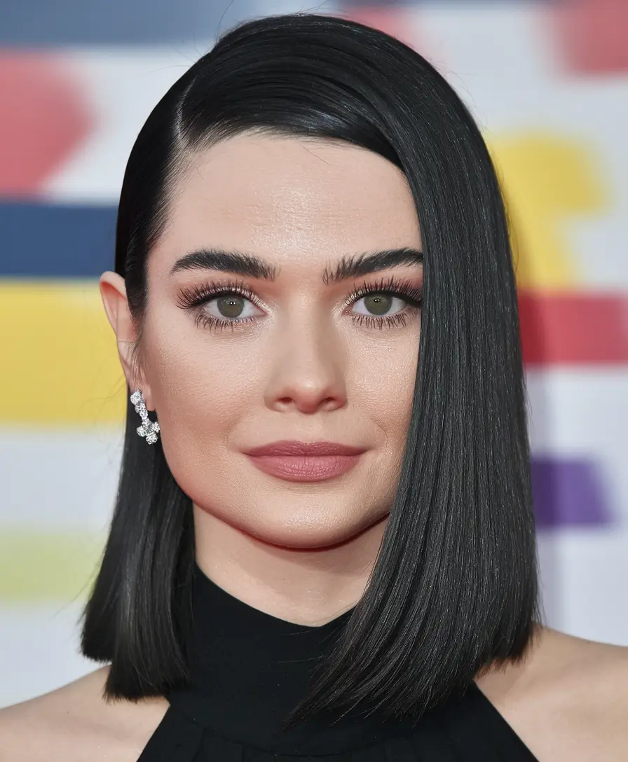 fall haircuts 2025 oval face Glossy Asymmetric Lob with Deep Side Part