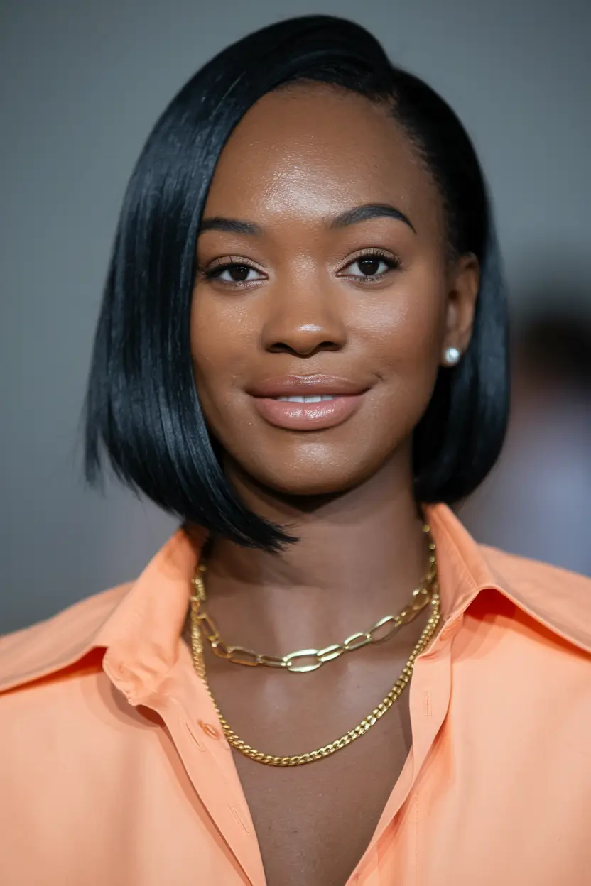 oval face haircuts short Precision Side-Parted Angled Bob