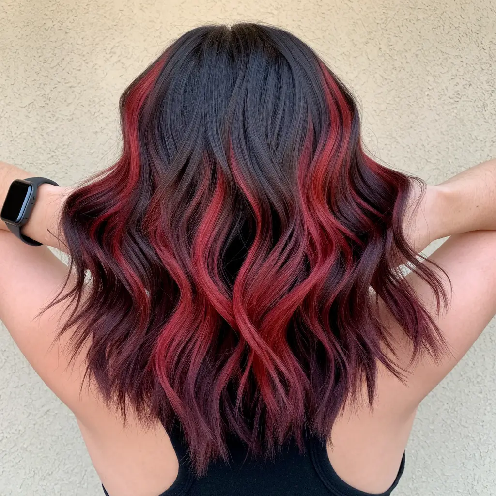 fall red hair color Deep Cherry Flame Balayage