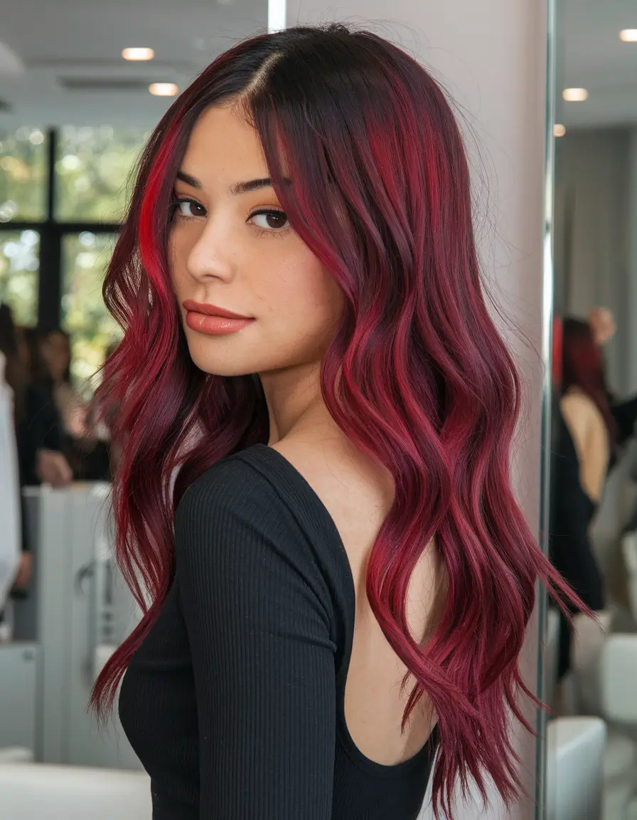 fall red hair color Black Cherry Wave Cascade