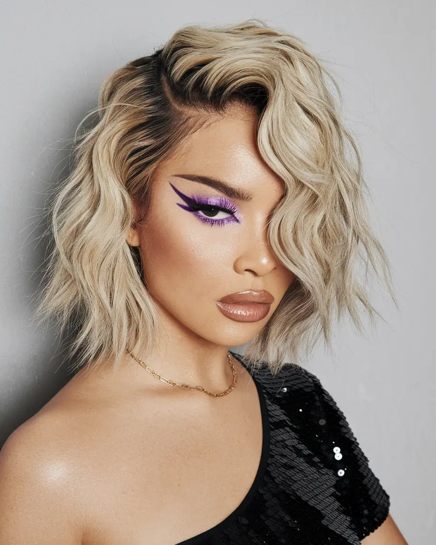 short haircut for fall 2025 Choppy Platinum Waves with Rockstar Volume