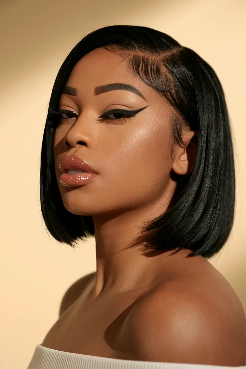 short haircut for fall 2025+Blunt Bob With Glossy Edge