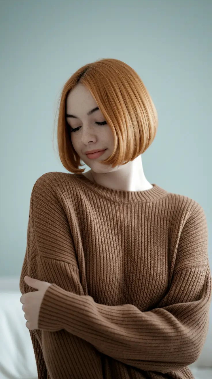 short haircut for fall 2025+Warm Copper French Bob for Cozy Fall Vibes