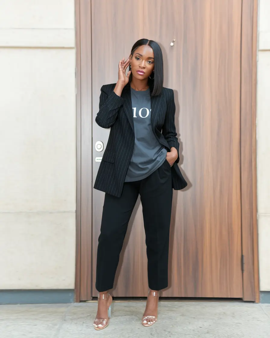 fall work outfits for women business Pinstripe with a Playful Edge