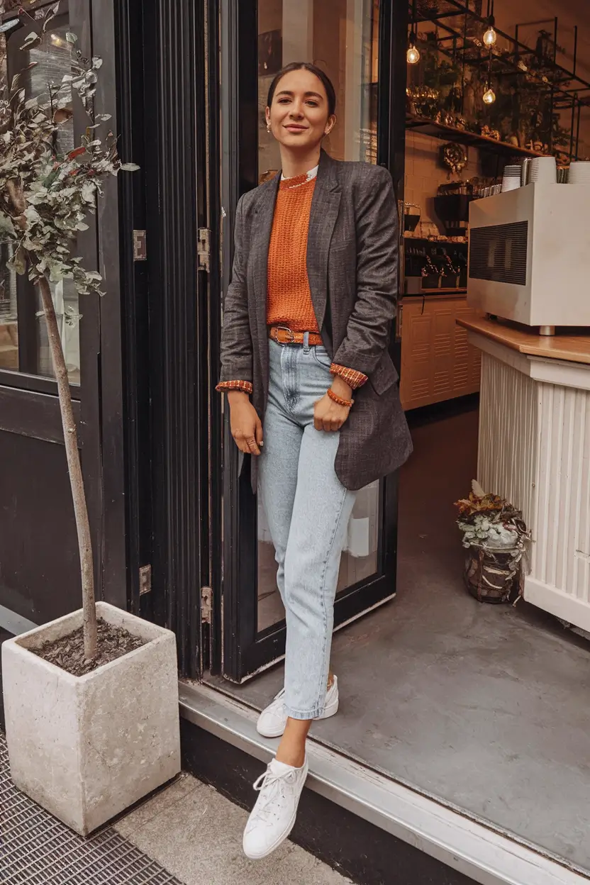 casual business casual fall work outfits for women Smart Casual in Pumpkin and Charcoal