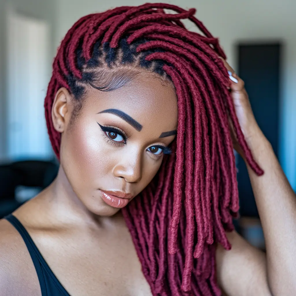 fall hair color for black women Deep Cherry Faux Locs for a Statement Season
