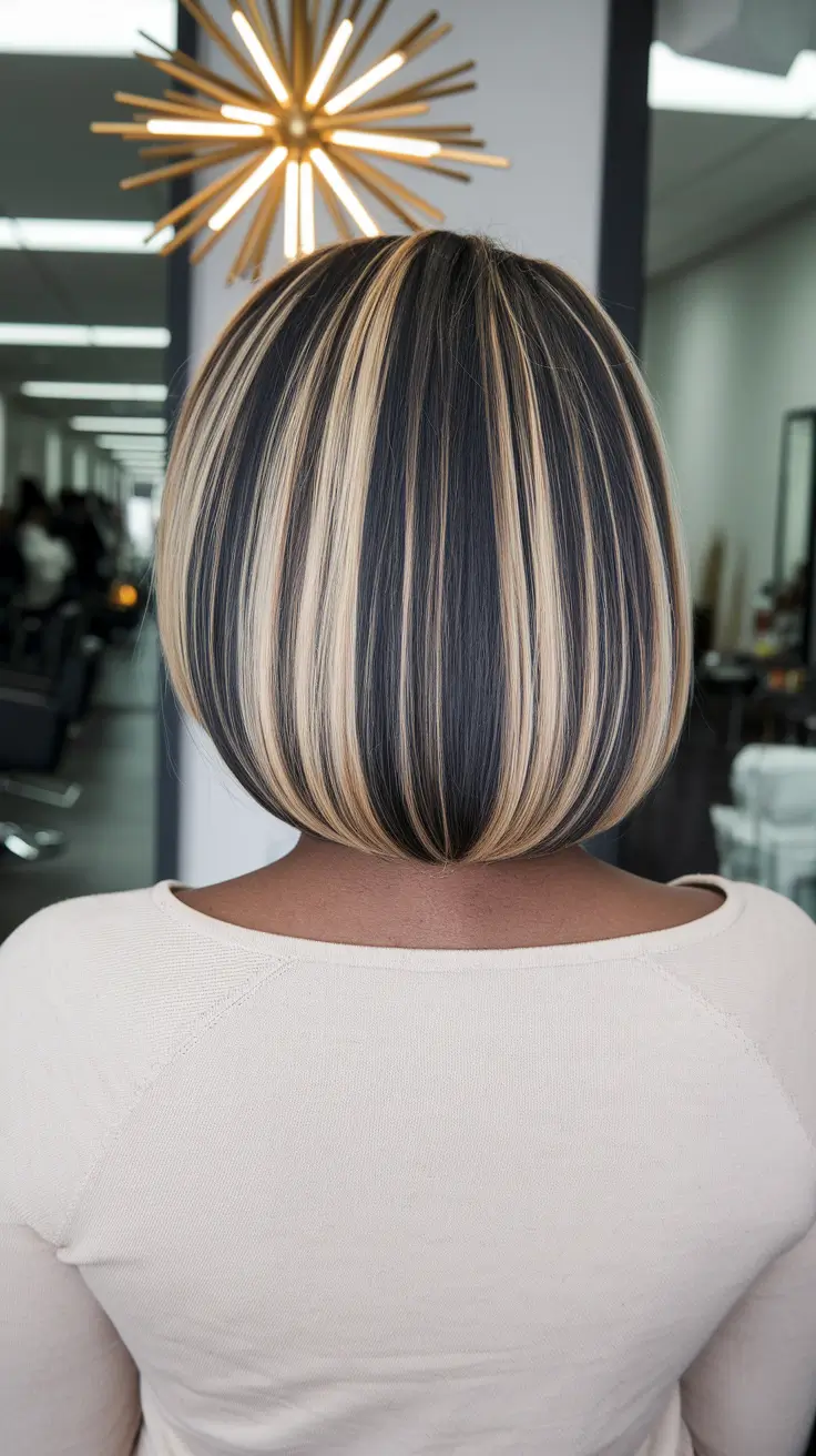 fall hair color black women bob Precision Bob with Vanilla Blonde Highlights