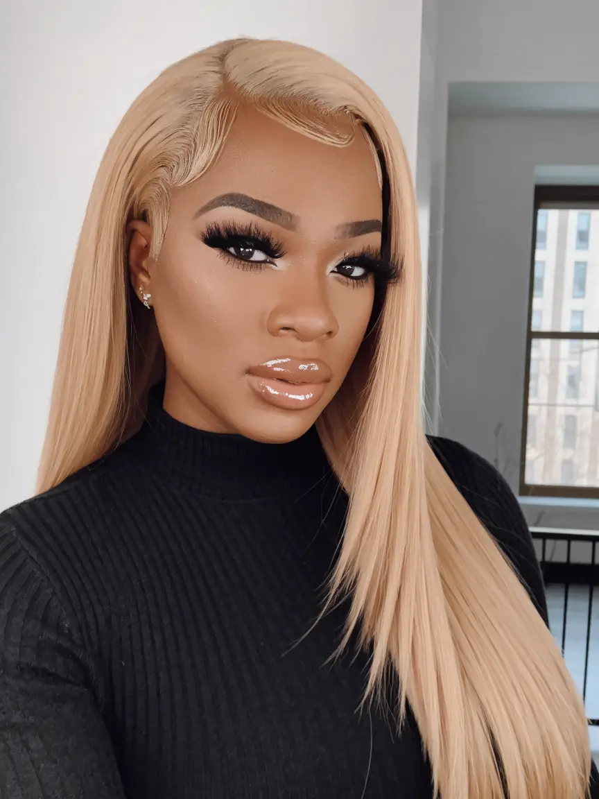 fall blonde hair color black women Silky Blonde Perfection with a Side Part