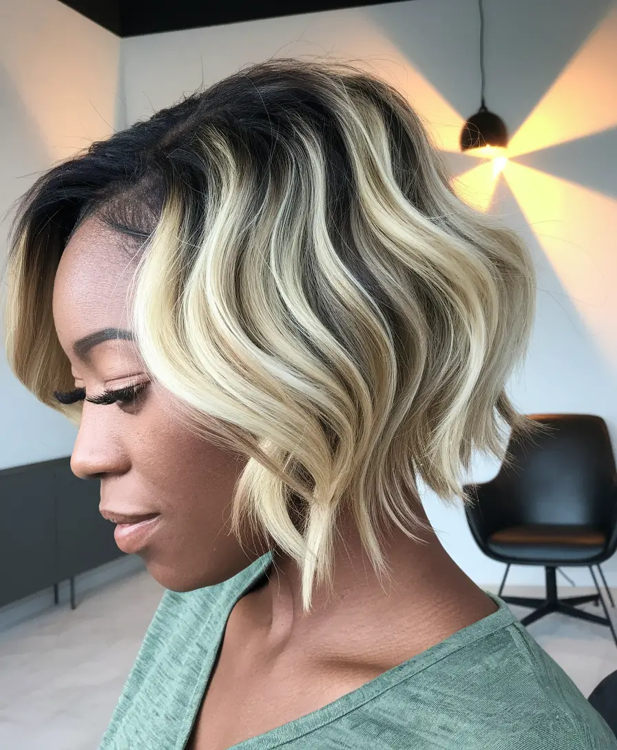 fall hair color black women bob High Contrast Blunt Blonde Bob