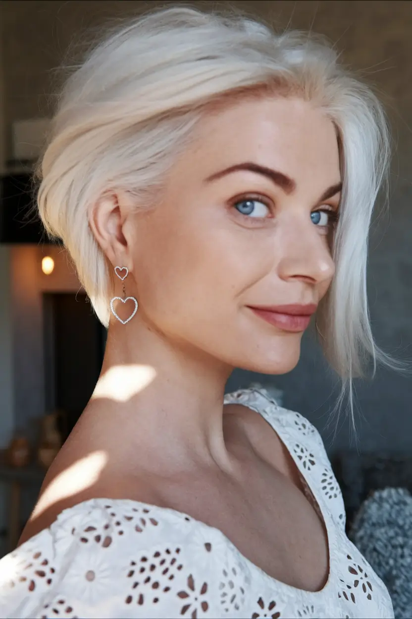 fall bob hairstyles 2025 White Platinum Swoop Bob