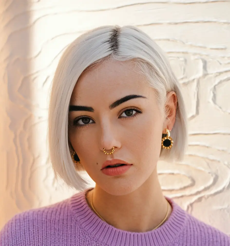 fall bob hairstyles 2025 Frosted Platinum Sleek Bob