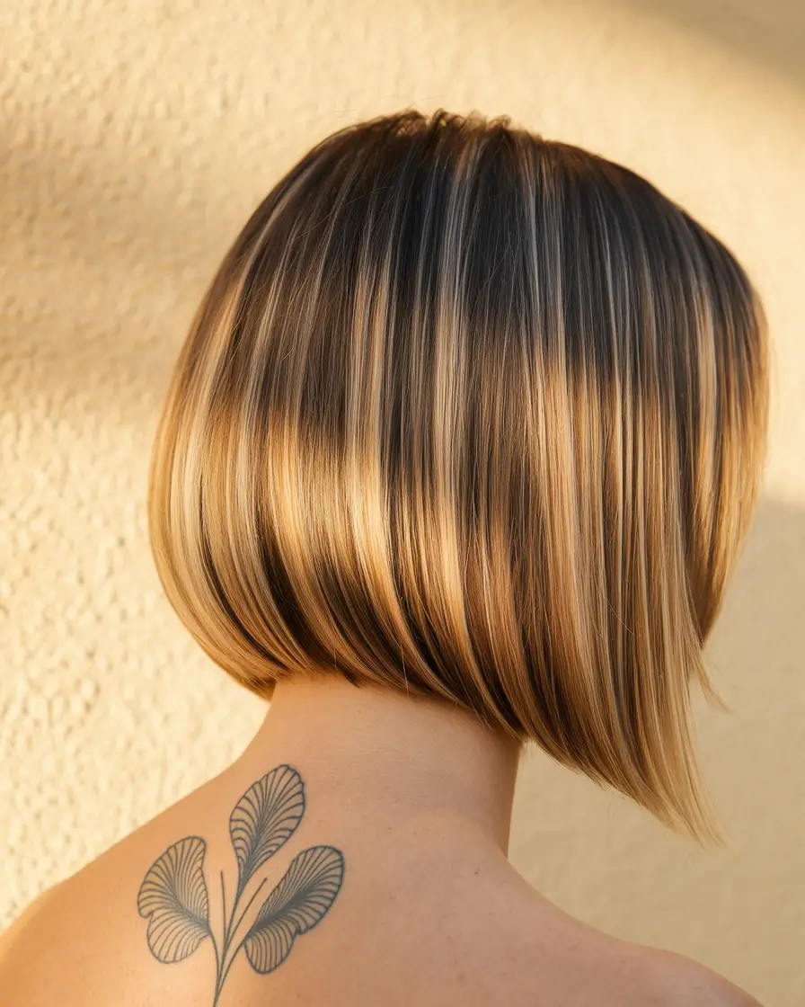fall bob hairstyles blonde 2025 Blunt Bob with Blonde Dimensional Highlights