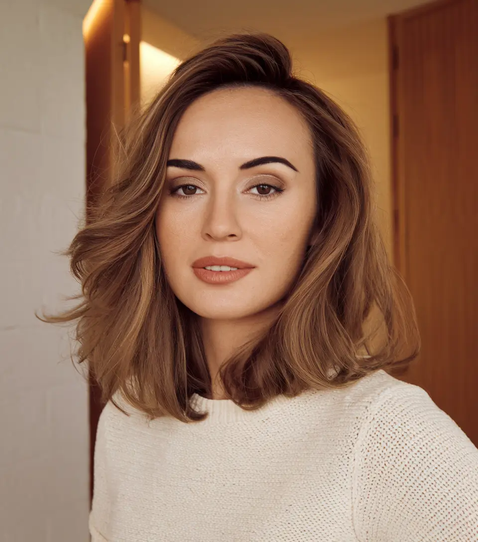 fall brunette hair color shoulder length
