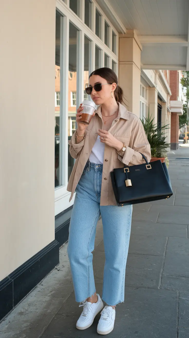 nyc fall outfits casual Cool Girl Essentials in Khaki and Denim