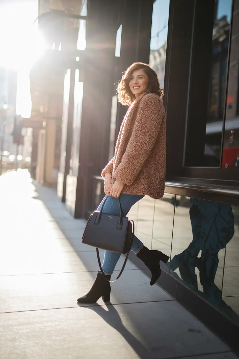 street style autumn Sunlit Teddy Coat and City Shine