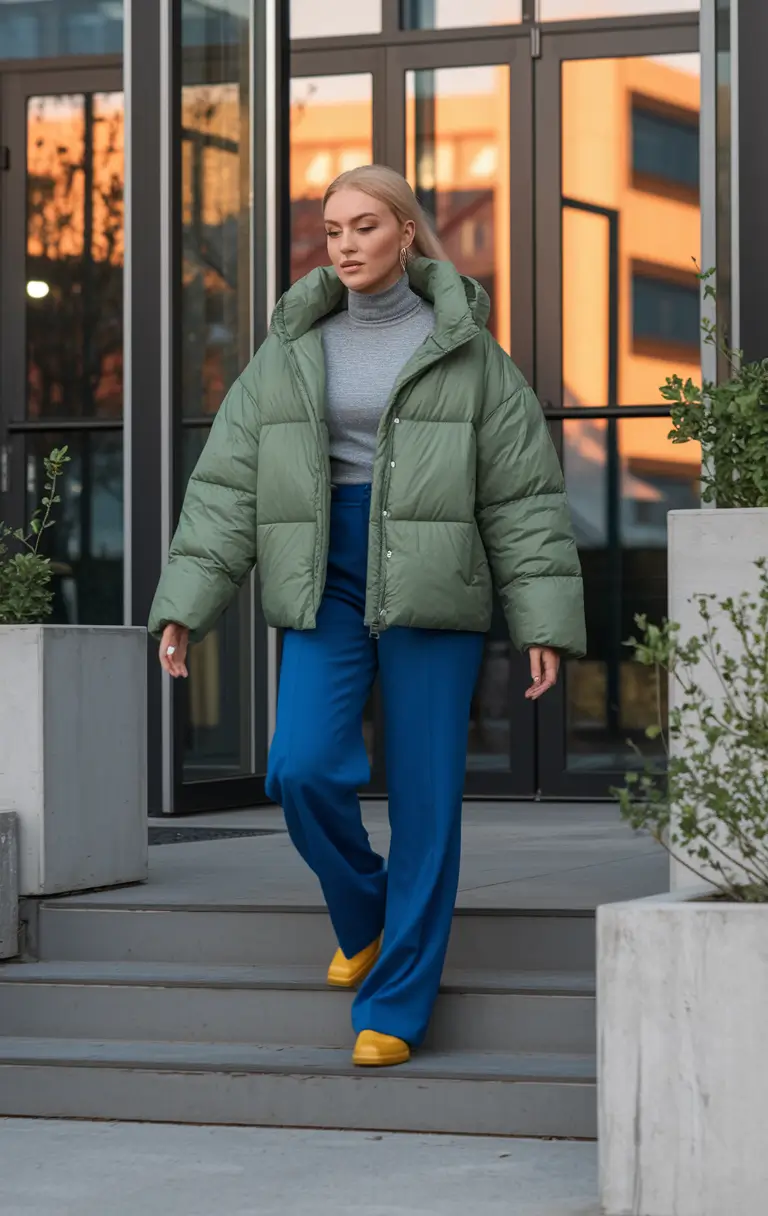 street style cold weather Color-Blocking in the Chill