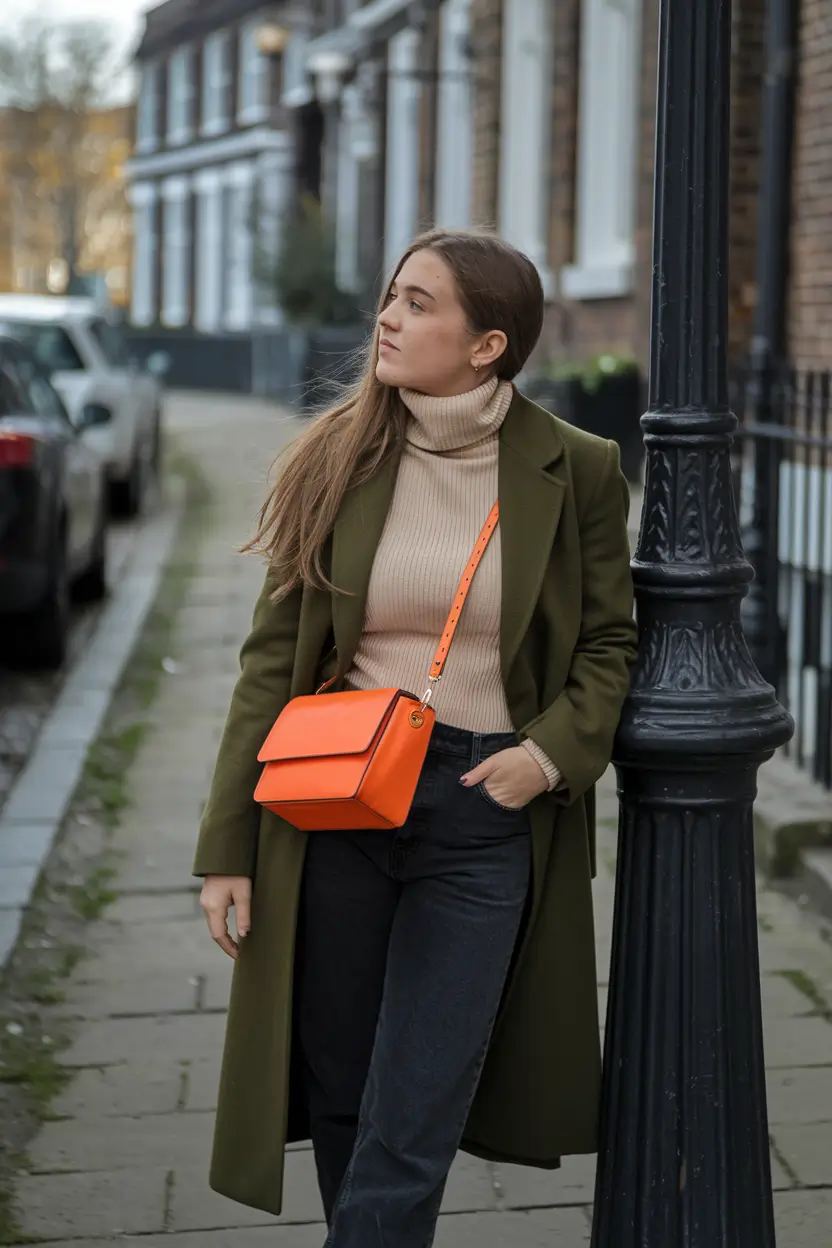 nyc fall outfits casual Olive and Burnt Orange Pop