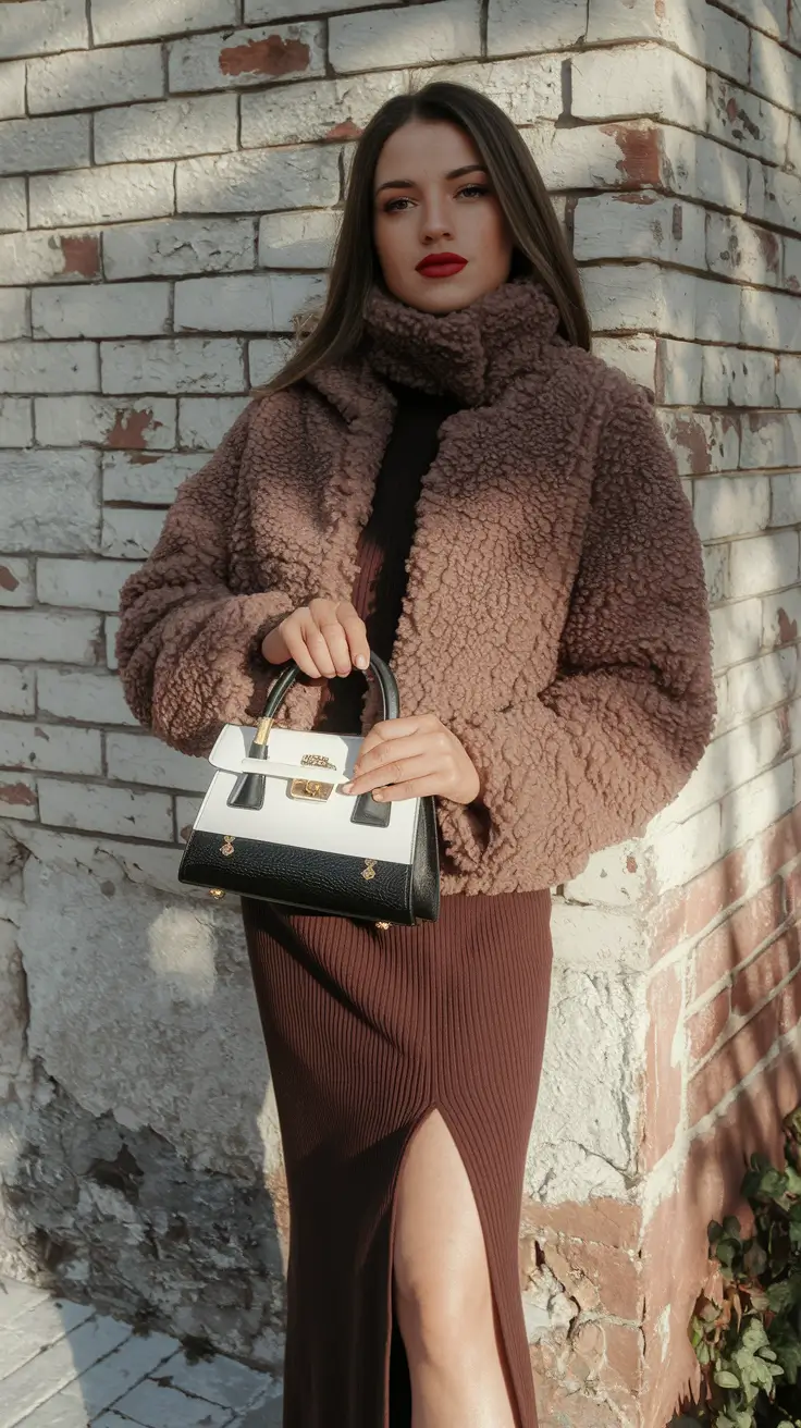 street style autumn Teddy Texture and a Sultry Slit