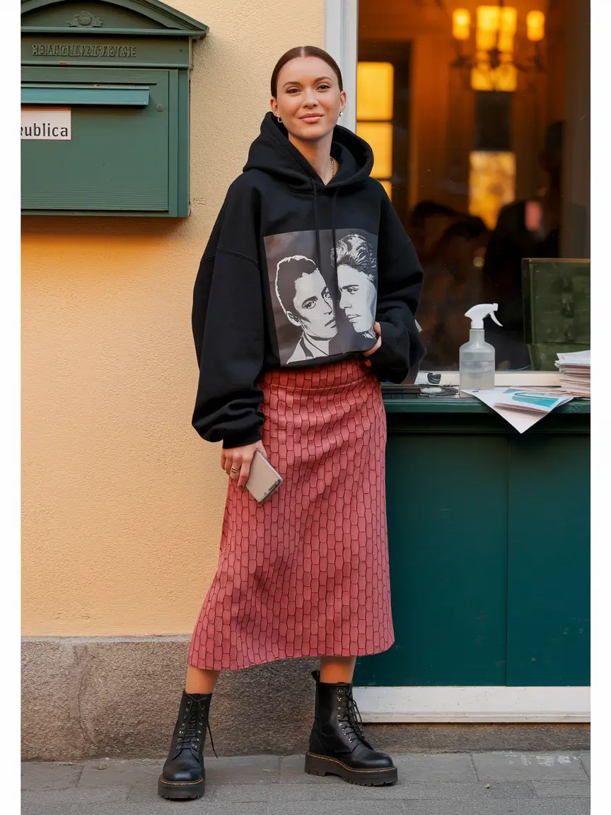 fall outfits skirt Graphic Hoodie Meets Skirt Rebellion