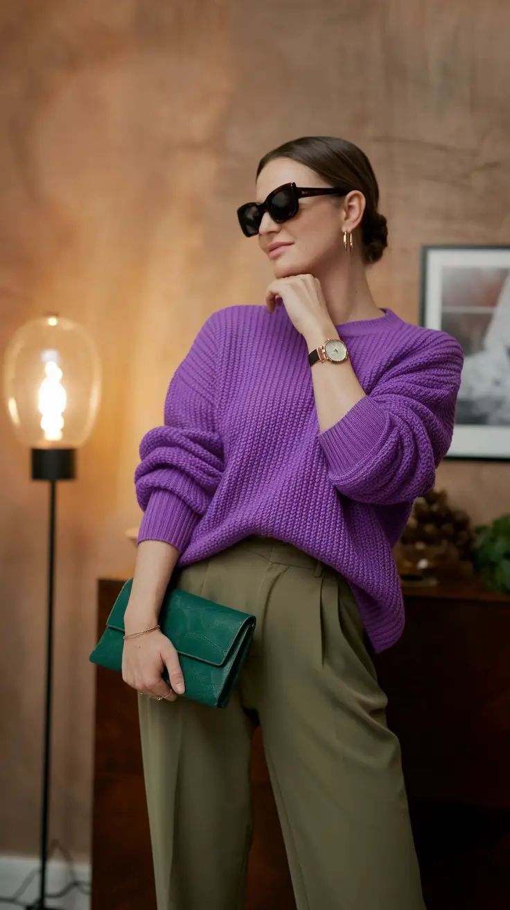fall outfits women 2025 Cozy Color Clash With Quiet Elegance