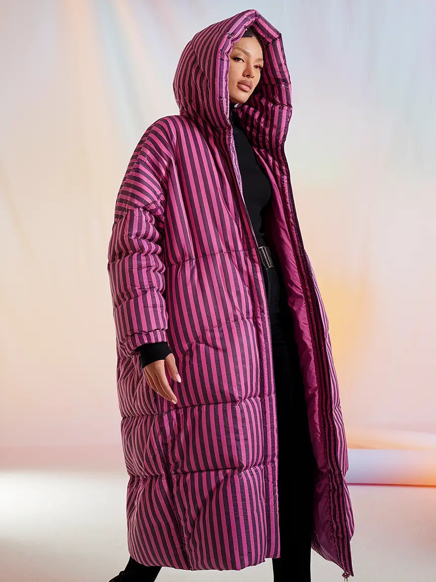 warm fall outfits 2025 Power Puff in Striking Pink Stripes