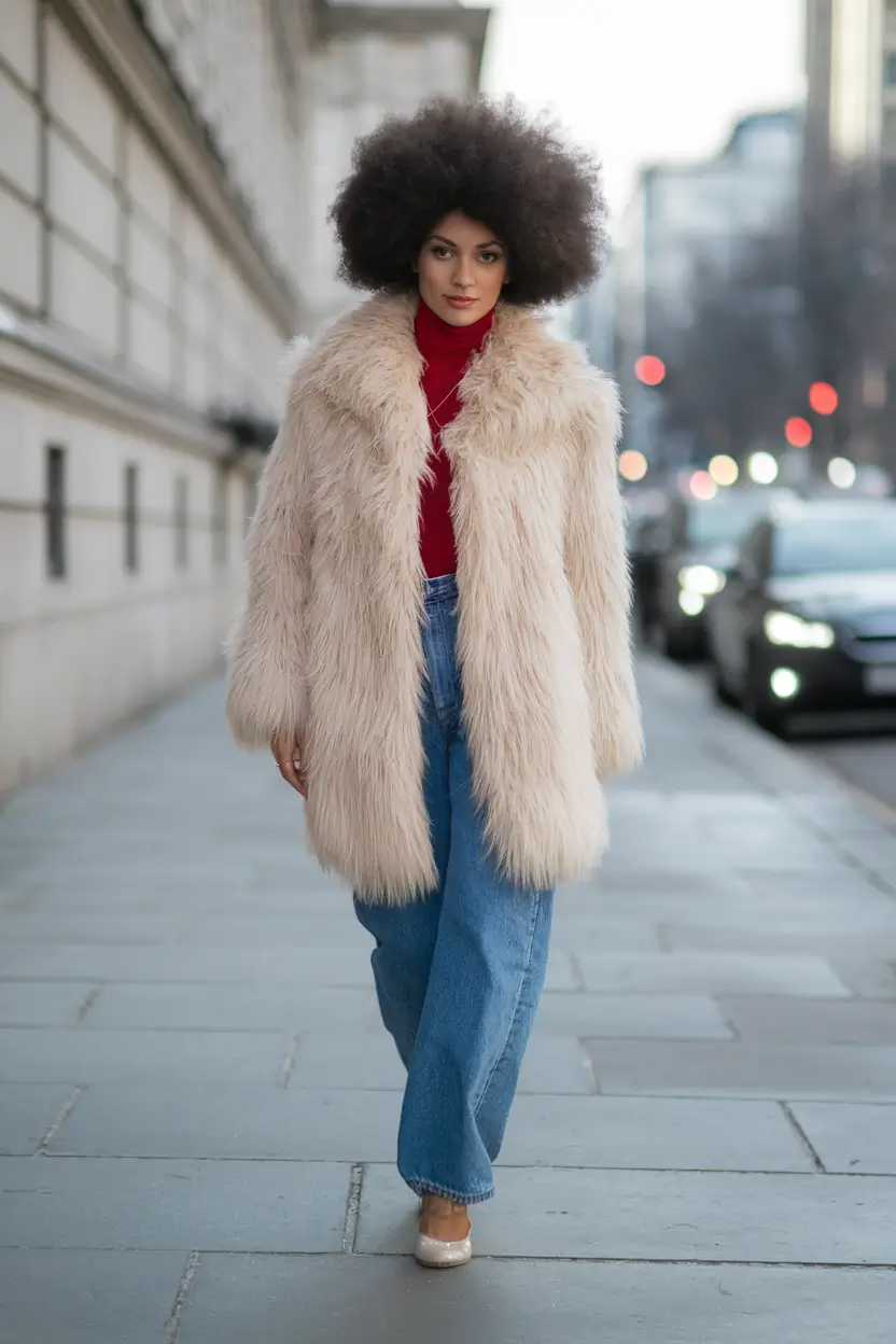warm fall outfits black women Retro Fluff Meets City Chic