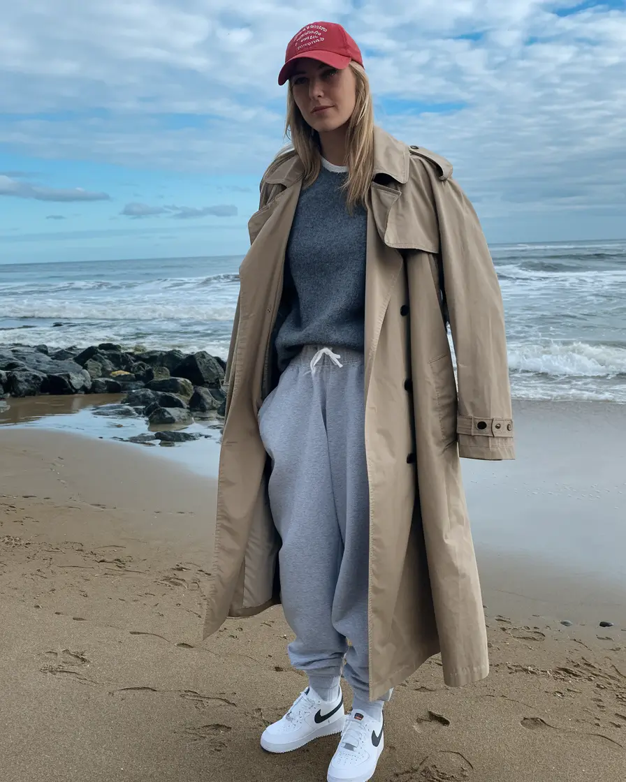 warm fall outfits comfy Neutral Athleisure with a Beach Breeze