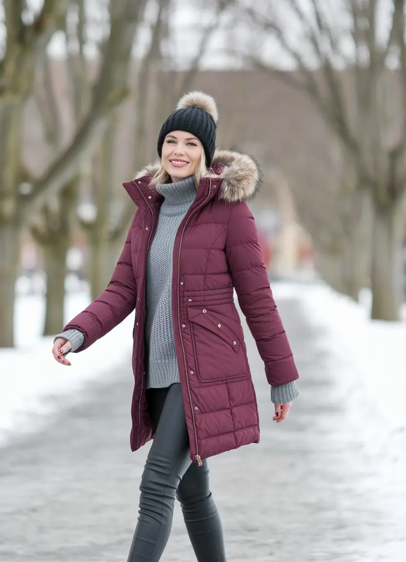 warm fall outfits women Burgundy Outerwear with Winter Prep Energy