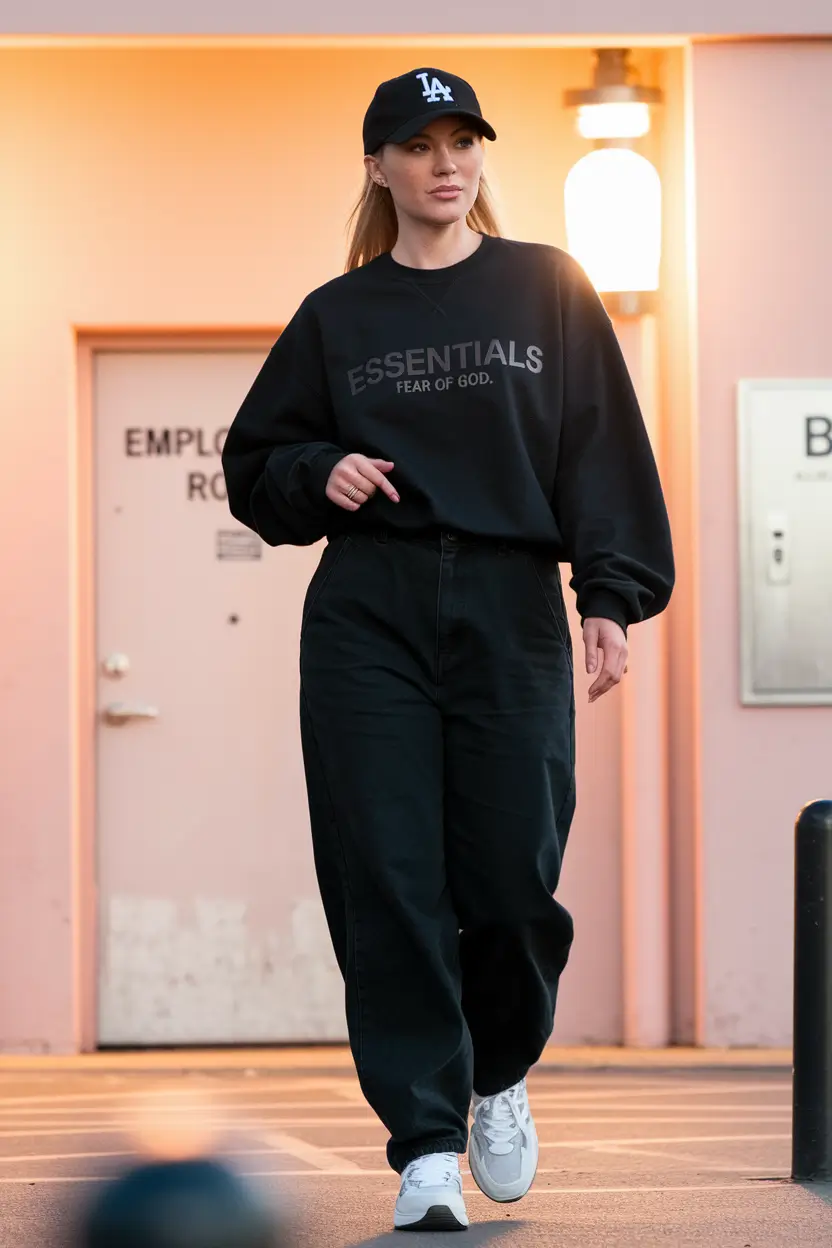 warm fall outfits black women Monochrome Streetwear in All-Black Essentials