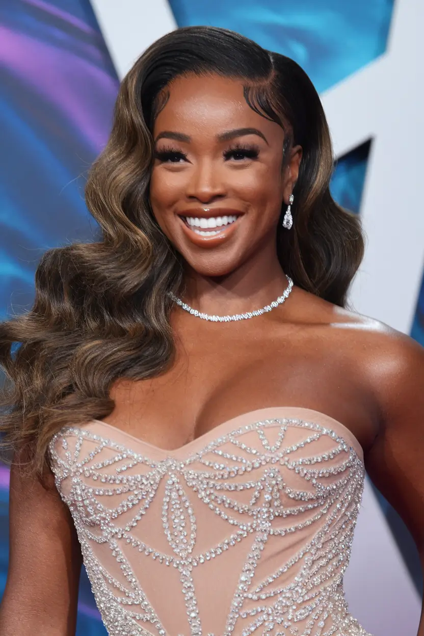 warm fall hair color 2025 Chocolate Caramel Hollywood Waves