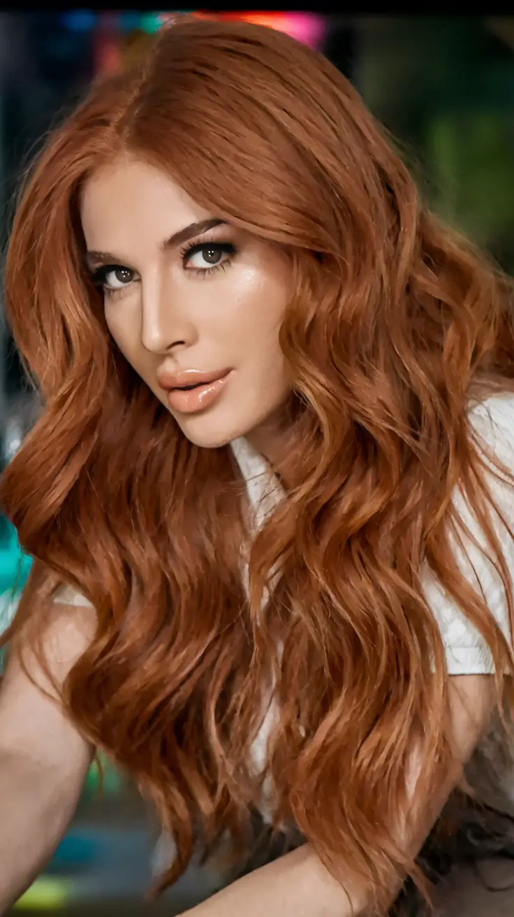 warm fall hair color red Deep Copper Waves With Cinematic Shine