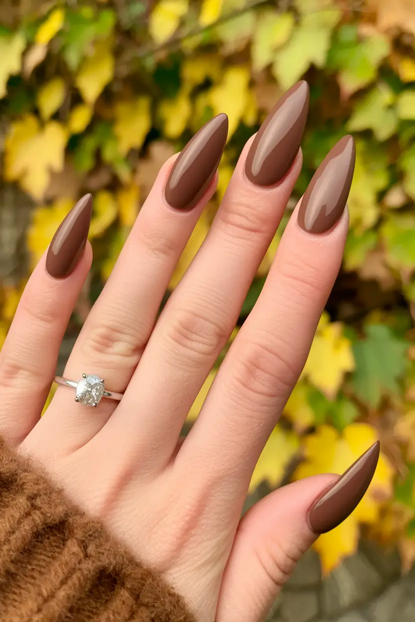 autumn nails colors 2025 Velvet Cocoa Almonds