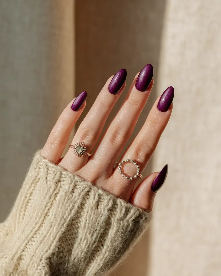 autumn nails colors 2025 Satin Plum Seduction