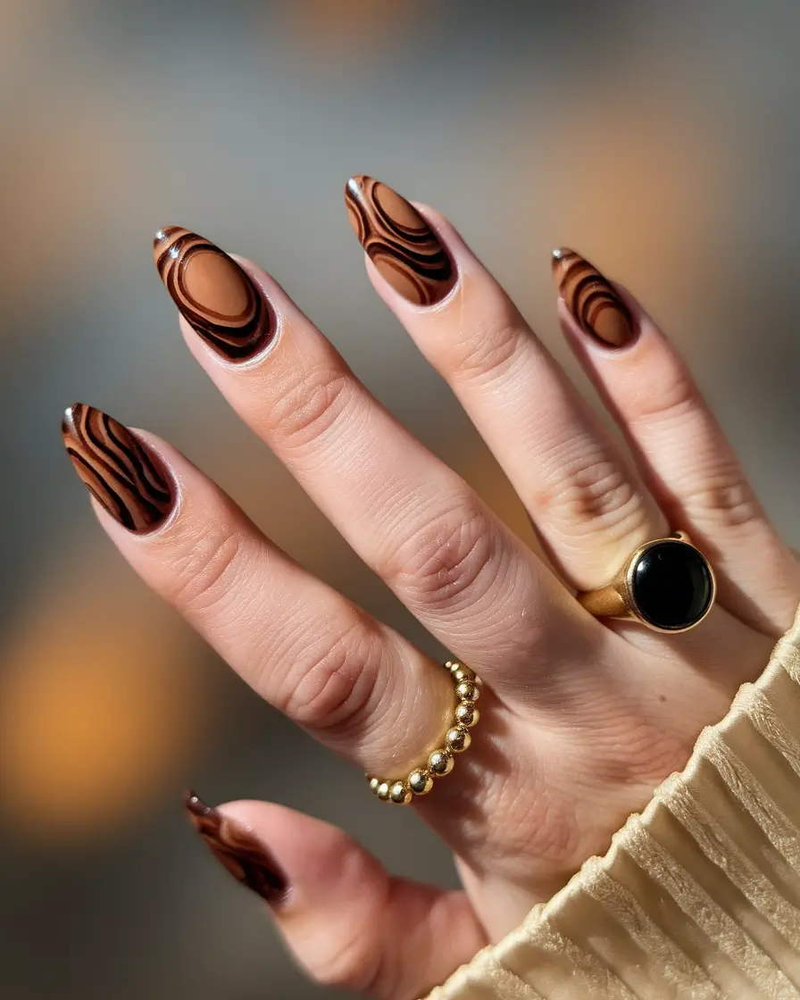 autumn nails colors 2025 Cocoa Swirl Vibes