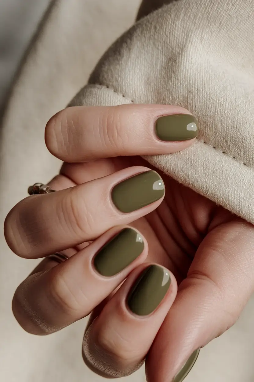 autumn nails colors 2025 Earthy Olive Simplicity