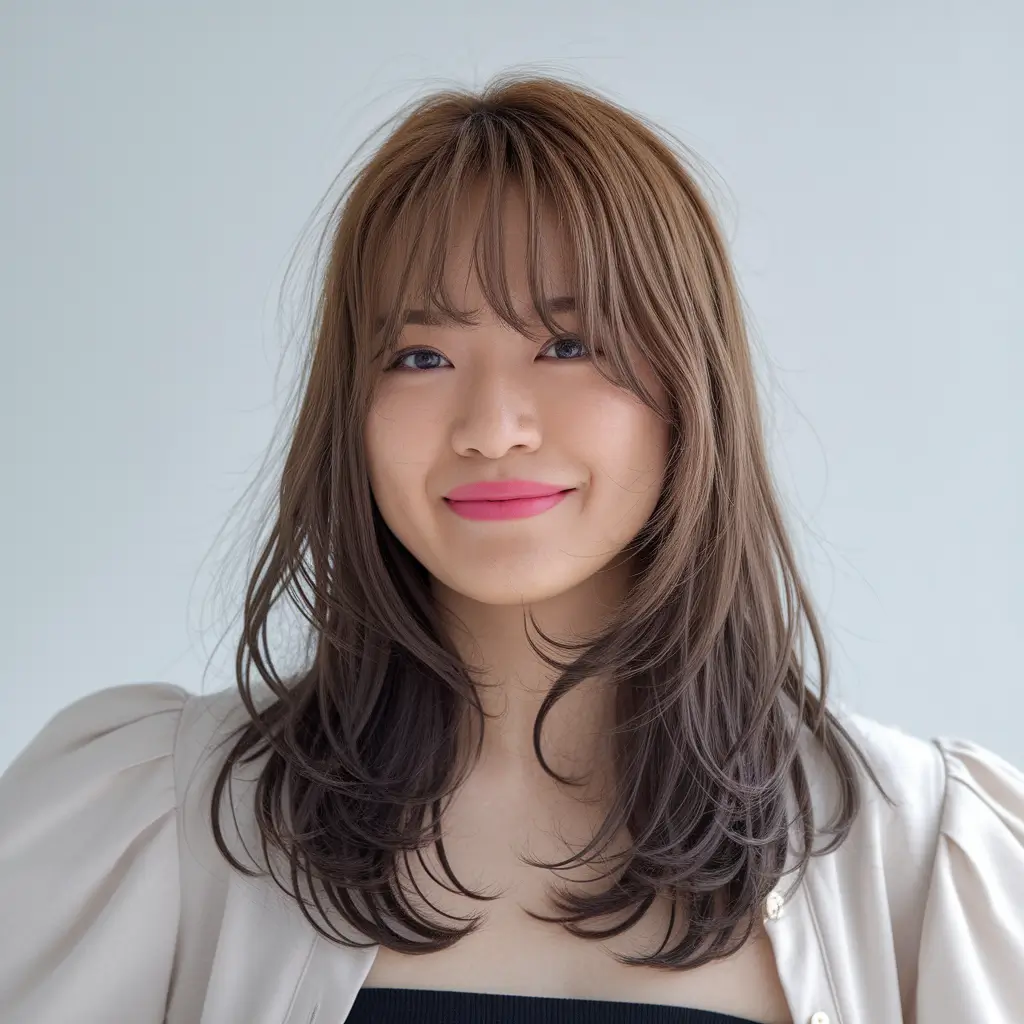 fall haircut for round face Soft Shag with Wispy Bangs