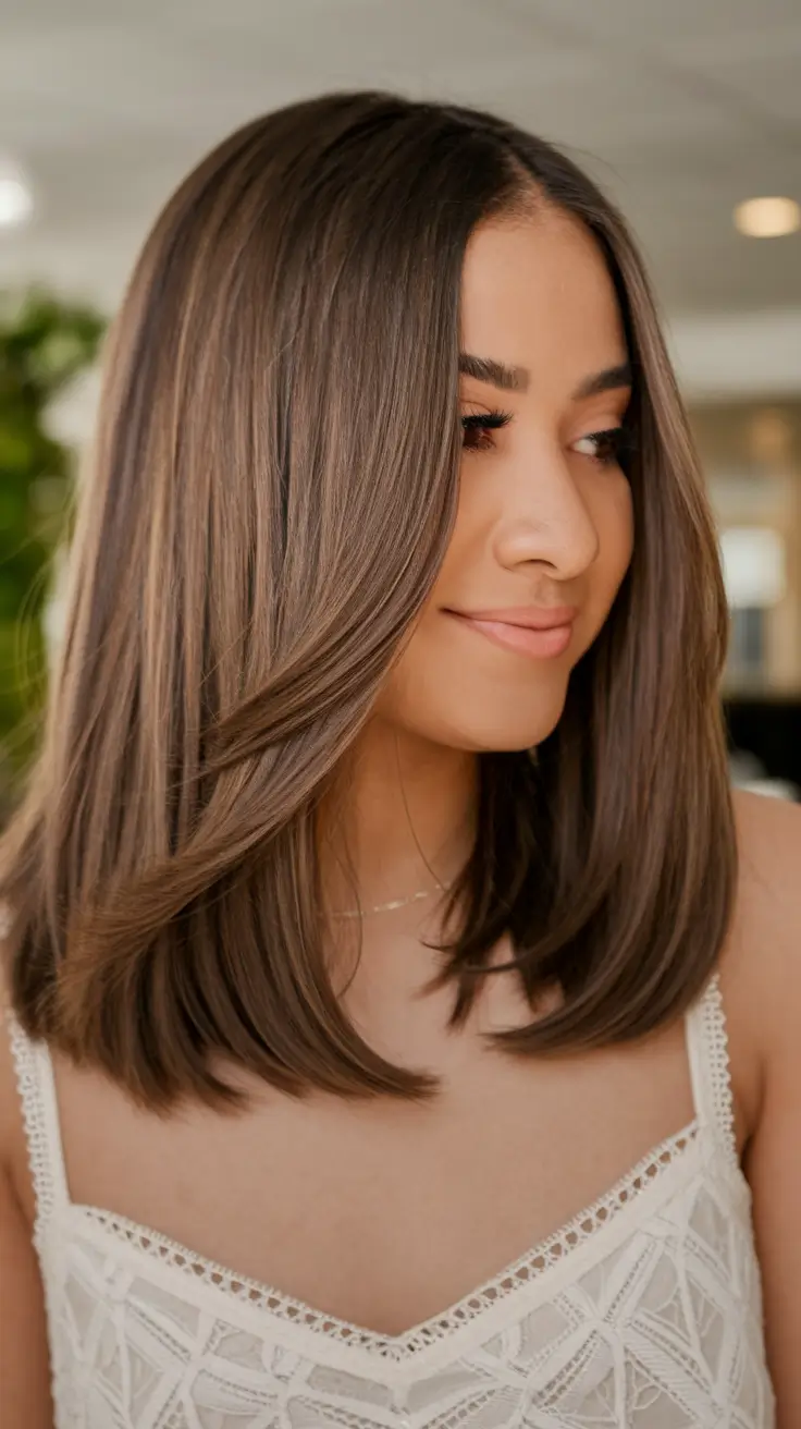 round face haircuts fall Sleek Lob with Face-Framing Layers