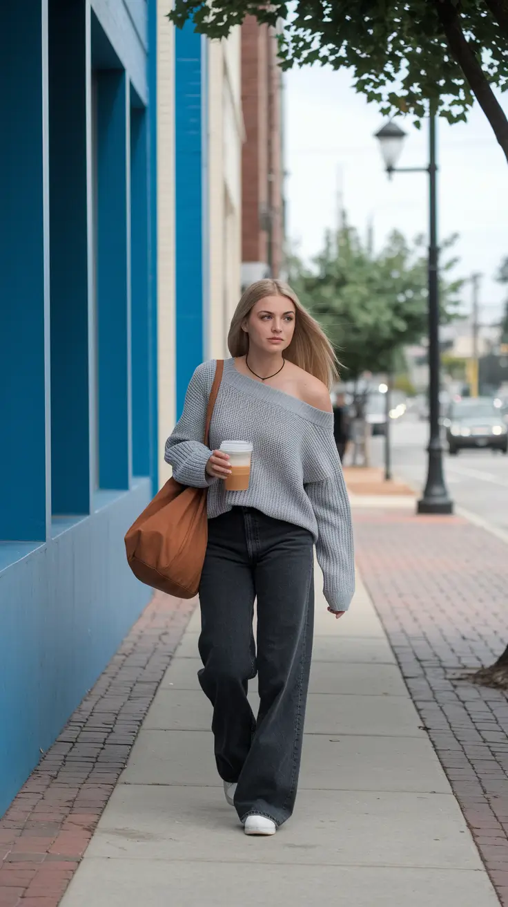 fall outfits for school jeans Off-Shoulder Errand Chic