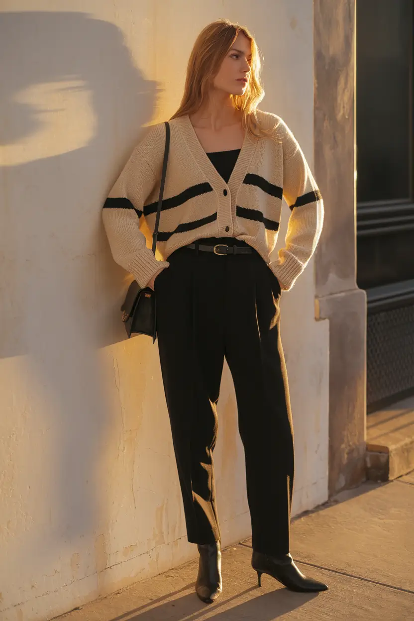 fall outfits for school black women Striped and Sleek With a Touch of Chill