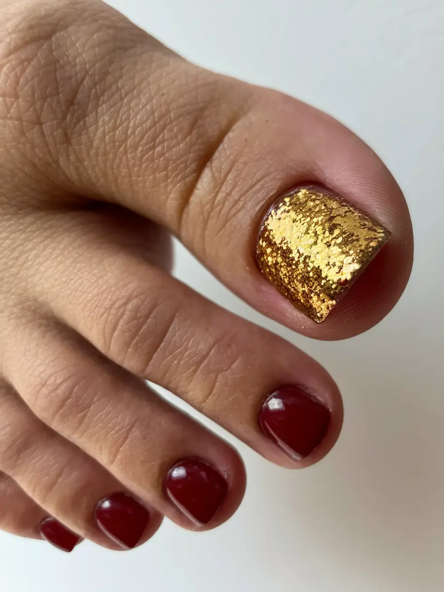 fall toe nail colors autumn design Cabernet & Gold Crush